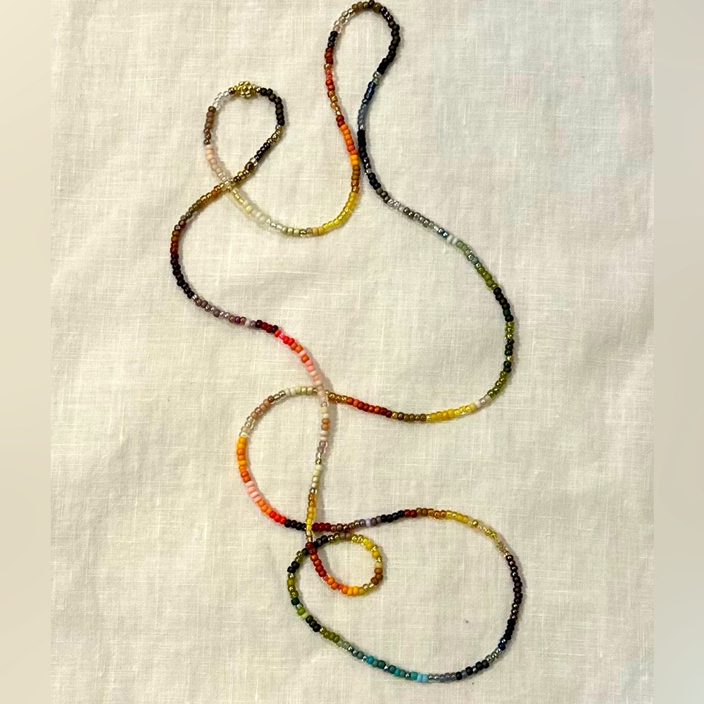 New Handmade 38” long luxe glass bead & gold necklace or bracelet. Happy colors!